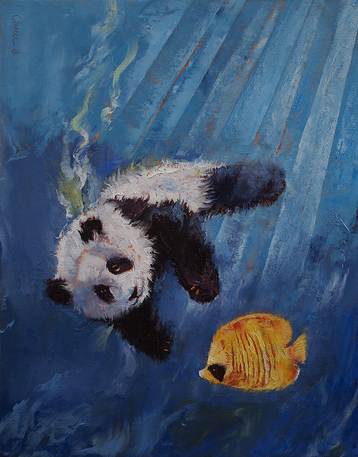Panda Diver Painting by Michael Creese