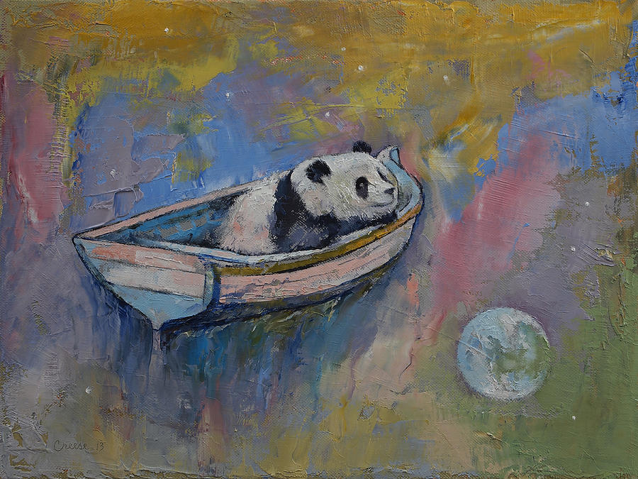 Panda Moon Painting by Michael Creese