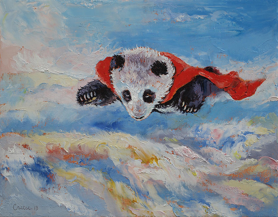 Panda Superhero Painting by Michael Creese