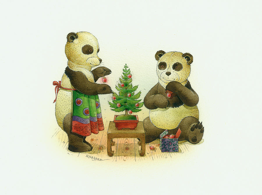 Pandabears Cristmas 02 Painting by Kestutis Kasparavicius