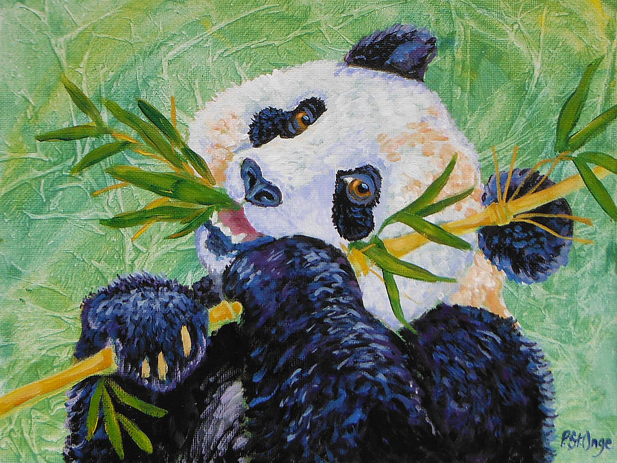 Pandas Bamboo Snack Painting by Pat St Onge