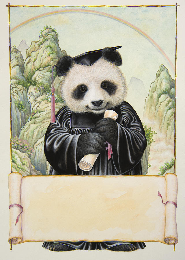 Pandas Graduation Painting by Lynn Bywaters