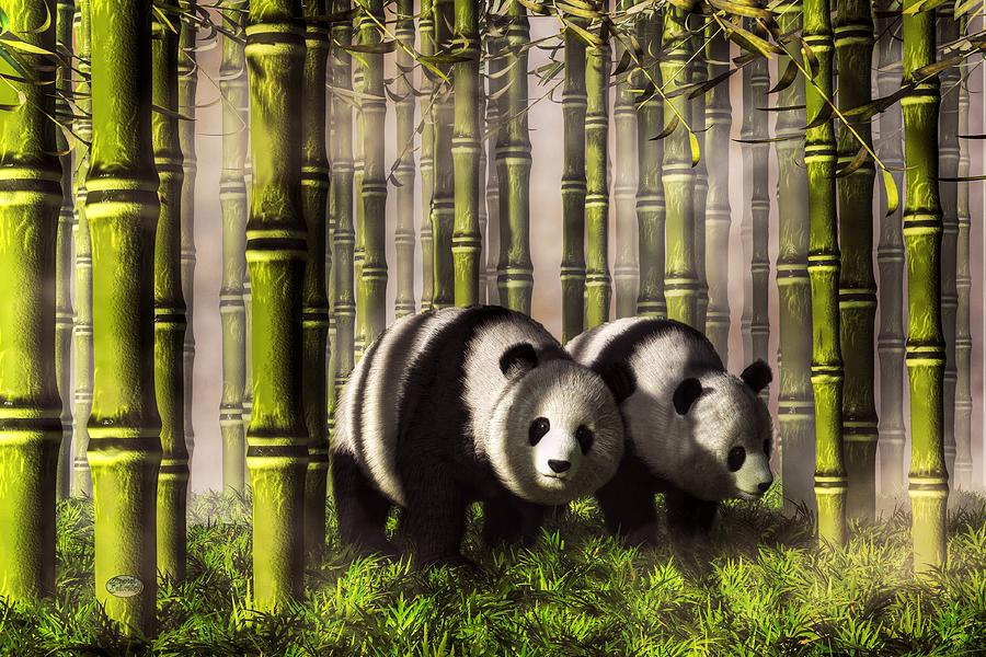 Pandas in a Bamboo Forest Digital Art by Daniel Eskridge
