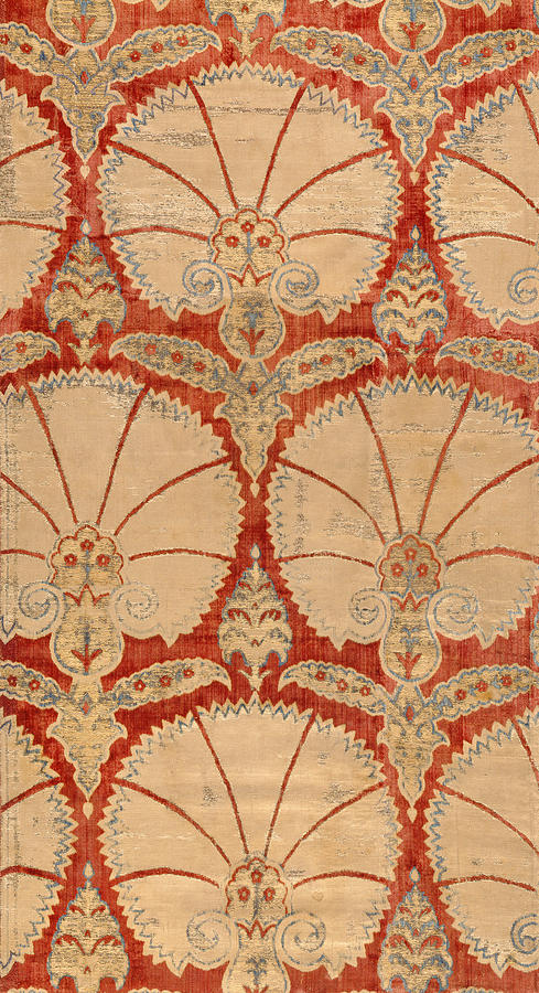 Pattern Painting - Panel Of Red Cut Velvet With Carnation by Turkish School