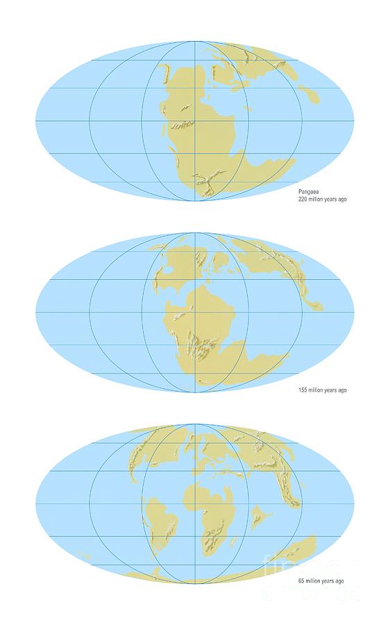 Pangea Break-up, Global Maps Photograph by Gary Hincks