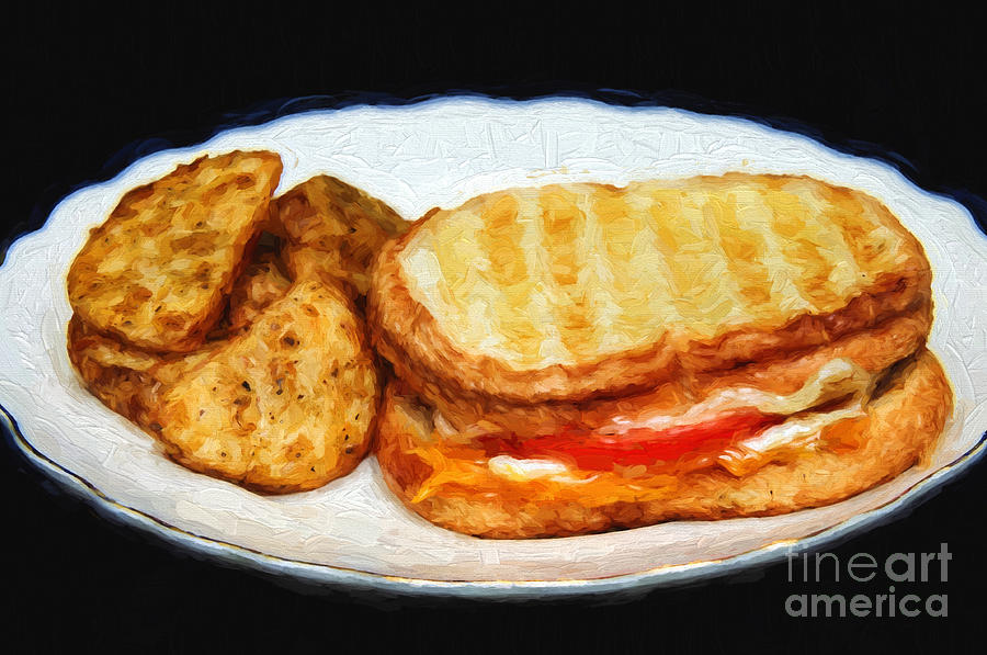 Panini Sandwich And Potato Wedges 1 Mixed Media by Andee Design