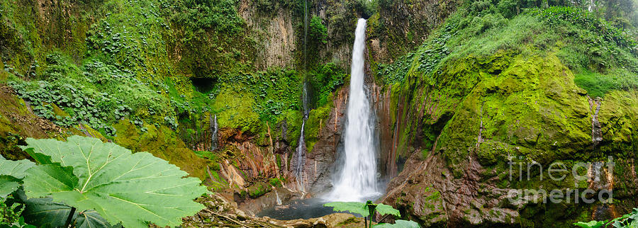 Nature Photograph - Pano Tropical waterfall in volcanic crater by Oscar Gutierrez