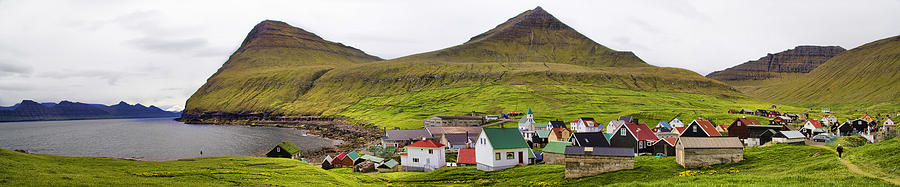 Nature Photograph - Panorama of Gjogv village Faroe Islands by David Smith