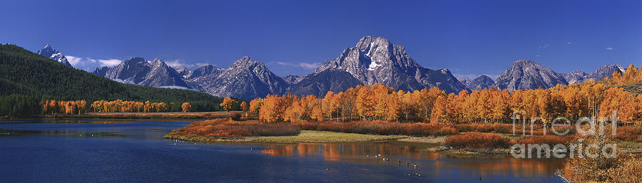 Panorama Fall Morning Oxbow Bend Grand Tetons National Park Wyoming Photograph by Dave Welling