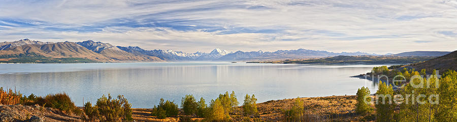 Panorama of Aoraki Mount Cook and Lake Pukaki New Zealand Photograph by Colin and Linda McKie