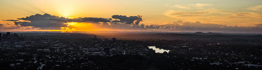 Panorama of Brisbane Sunrise from Mount Cootha  Photograph by Parker Cunningham
