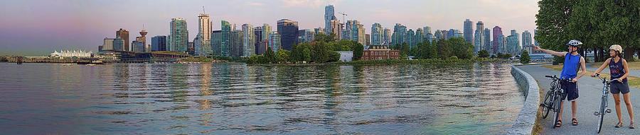 Panorama of Coal Harbour and Vancouver Skyline at Dusk Photograph by David Smith