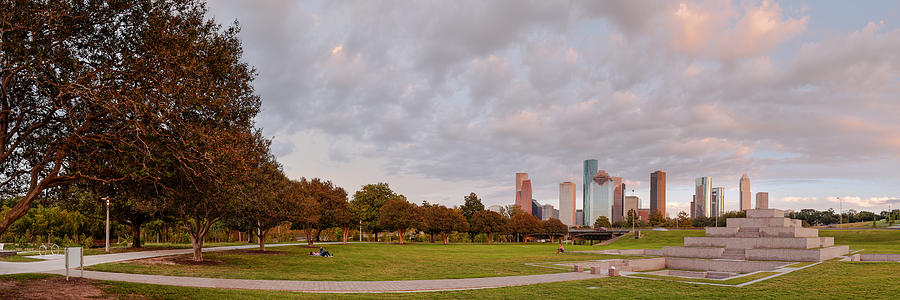 Houston Photograph - Panorama of Downtown Houston and Police Memorial - Houston Texas by Silvio Ligutti