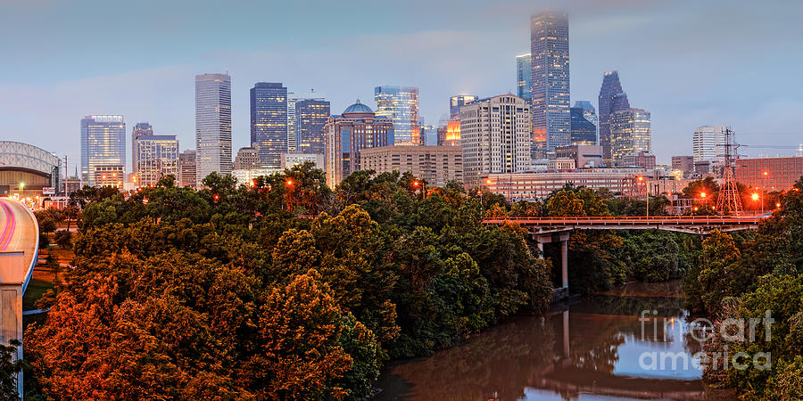 Panorama of Downtown Houston at Dawn - Texas Photograph by Silvio Ligutti