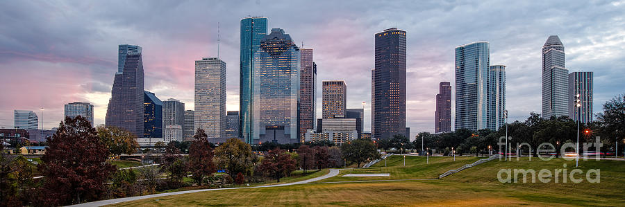 Panorama of Downtown Houston from Eleanor Tinsley Park - Houston Texas Photograph by Silvio Ligutti