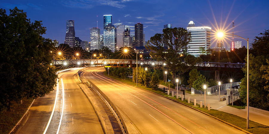 Panorama of Downtown Houston with Super Moon Rising Behind - Houston Texas Photograph by Silvio Ligutti