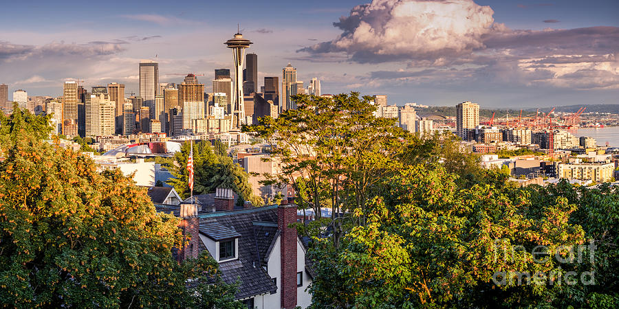 Panorama of Downtown Seattle and Space Needle from Kerry Park - Seattle Washington State Photograph by Silvio Ligutti