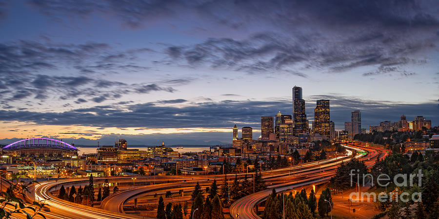 Panorama of Downtown Seattle from Jose Rizal Park - Seattle Washington Photograph by Silvio Ligutti
