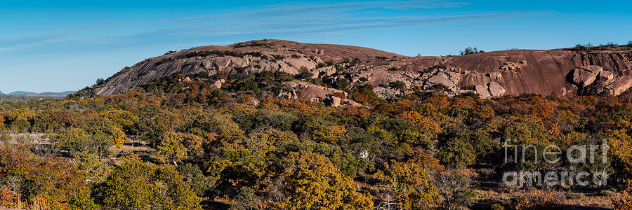 Panorama of Enchanted Rock and Little Rock in the Fall Season - Fredericksburg Texas Hill Country Photograph by Silvio Ligutti