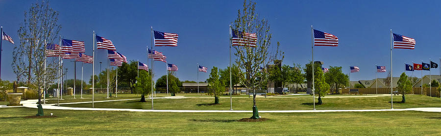 Flag Photograph - Panorama of Flags - Veterans Memorial Park by Allen Sheffield