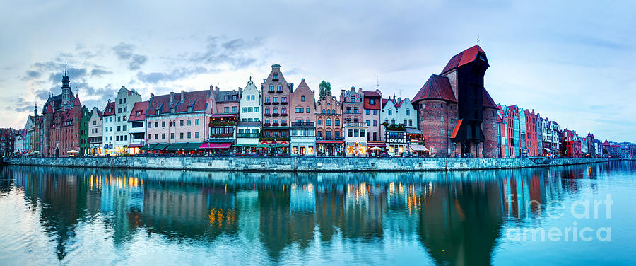 Panorama of Gdansk old town and Motlawa river Poland Photograph by Michal Bednarek