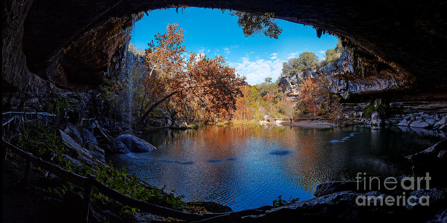 Panorama of Hamilton Pool in the Fall - Austin Texas Hill Country Photograph by Silvio Ligutti