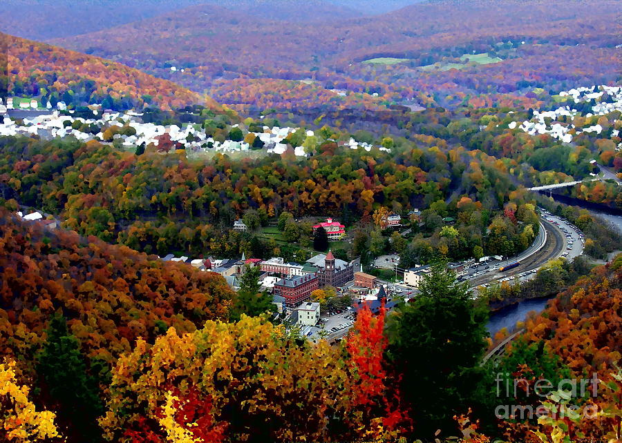 Panorama of Jim Thorpe PA Switzerland of America - Abstracted foliage Photograph by Jacqueline M Lewis
