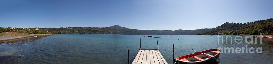 panorama of Lake Albano including pontoon and red rowing boat Photograph by Peter Noyce