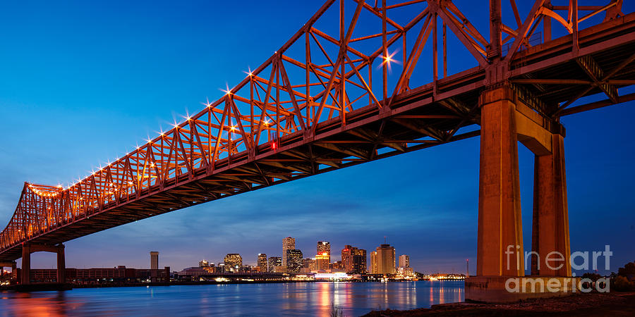 New Orleans Photograph - Panorama of New Orleans and Crescent City Connection from Gretna at Dusk - Louisiana by Silvio Ligutti