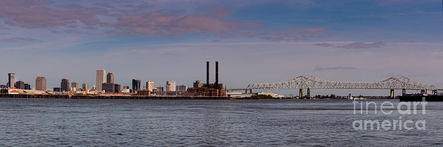 Football Photograph - Panorama of New Orleans and Crescent City Connection from Gretna - Louisiana by Silvio Ligutti