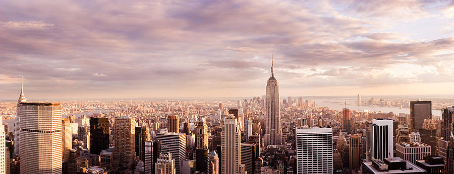 Panorama of New York City Skyline at Sunset Photograph by Adamkaz
