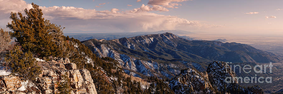 Panorama of Sandia and Manzano Mountains from the Tramway Terminal - Albuquerque New Mexico Photograph by Silvio Ligutti