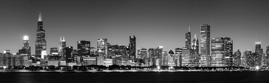 Panorama of the Chicago Skyline in Black and White Photograph by Semmick Photo
