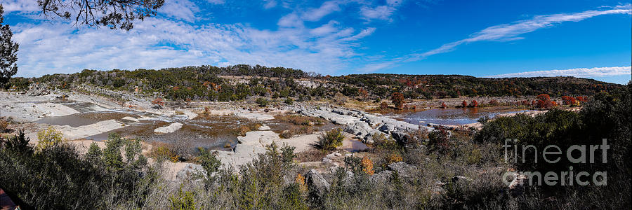 Fall Photograph - Panorama of the Mighty Pedernales River in the Fall Season - Johnson City Texas Hill Country by Silvio Ligutti