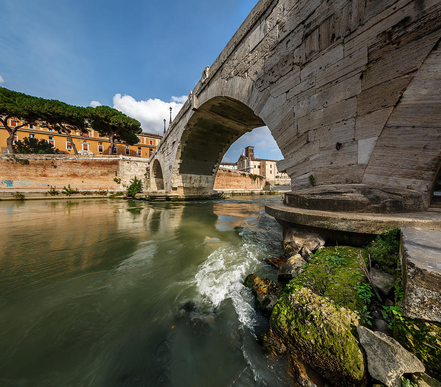 Architecture Photograph - Panorama of Tiber Island and Cestius Bridge over Tiber River by Andrey Omelyanchuk