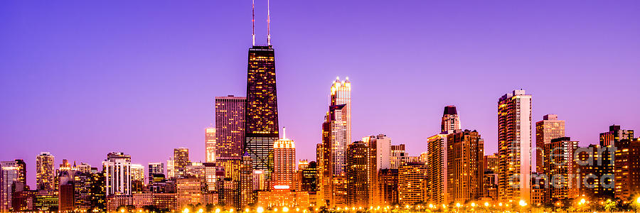 Panorama Photo of Chicago Skyline by Night Photograph by Paul Velgos