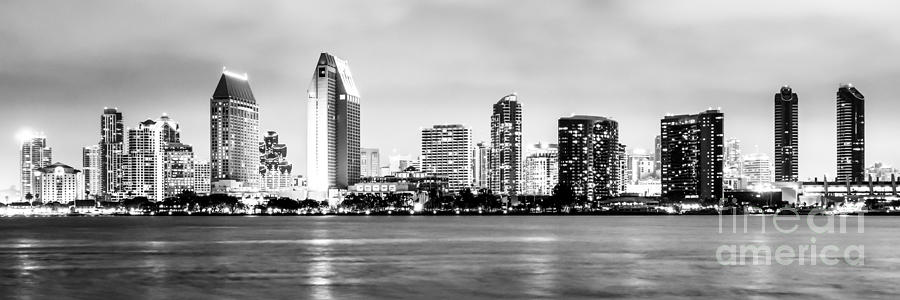 Panorama San Diego Skyline Black and White Picture Photograph by Paul Velgos