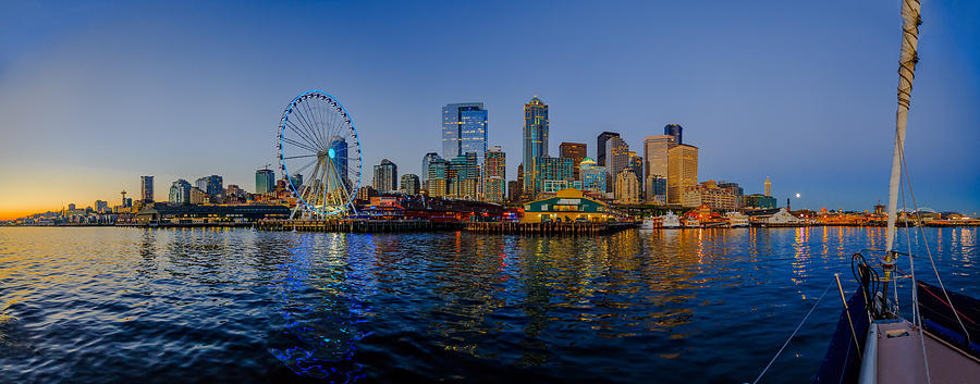 Panorama Seattle Ferris Wheel Skyline Photograph