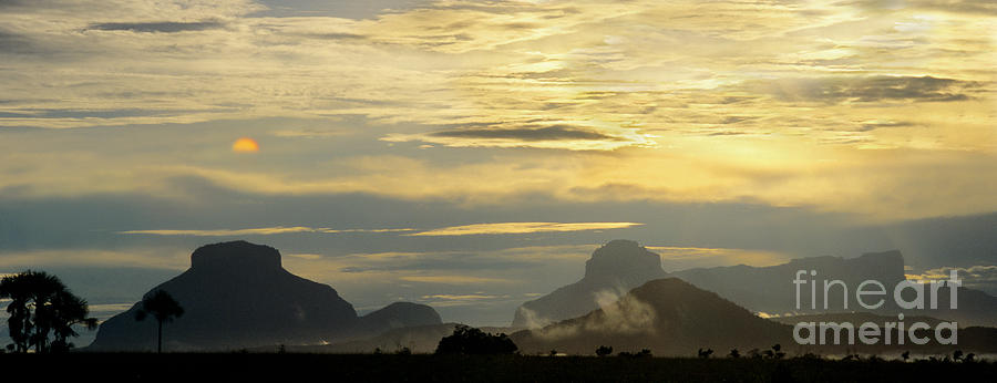 Panorama Sunset Aparaman and Towyen Tepuis Kavak Venezuela Photograph by Dave Welling