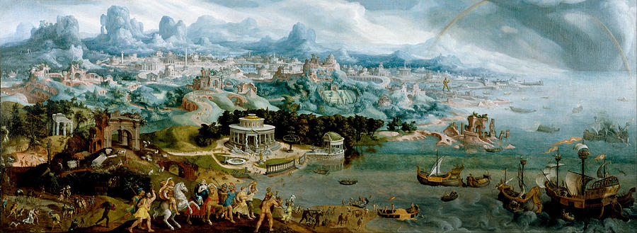 Panorama with the Abduction of Helen Amidst the Wonders of the Ancient World Painting by Maerten van Heemskerck