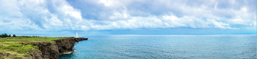 Panoramaic view of Cape Zanpa Lighthouse, Yomitan, Okinawa, Japan Photograph by CarmanPetite