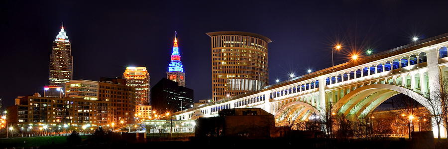 Cleveland Photograph - Panoramic Cleveland Night by Frozen in Time Fine Art Photography