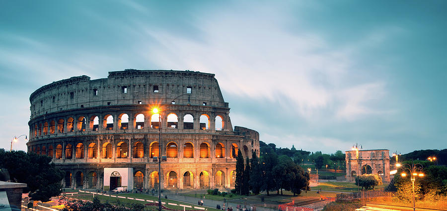 Panoramic Of The Colosseum At Night Photograph by Matteo Colombo