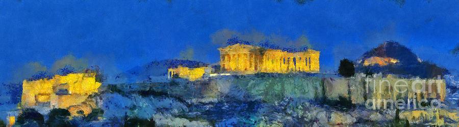 Panoramic painting of Acropolis in Athens #1 Painting by George Atsametakis