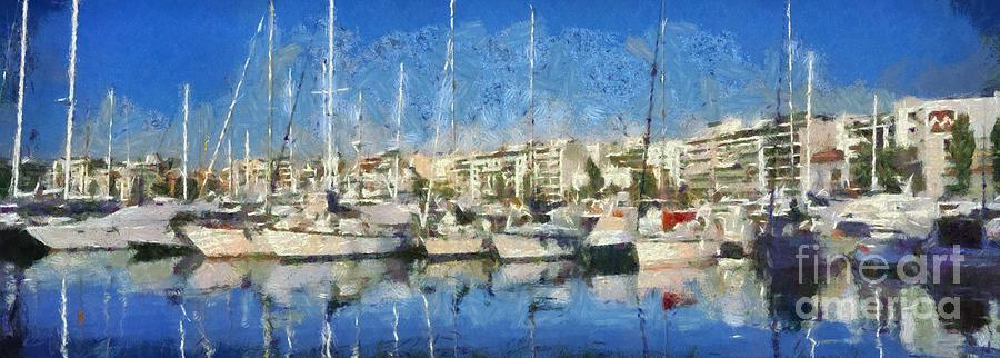 Skyline Painting - Panoramic painting of Pasalimani port by George Atsametakis