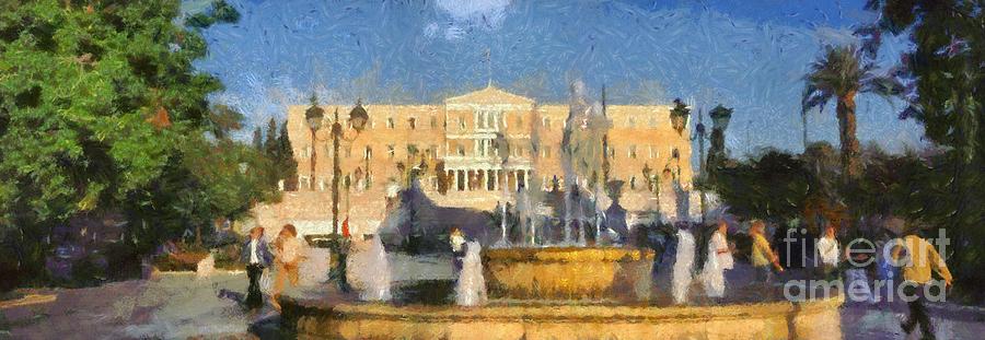 Panoramic painting of Syntagma square in Athens Painting by George Atsametakis