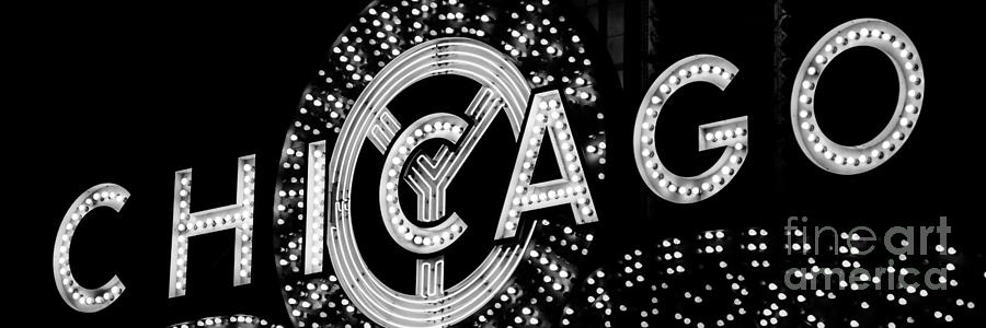Panoramic Photo of Chicago Theatre Sign in Black and White Photograph by Paul Velgos