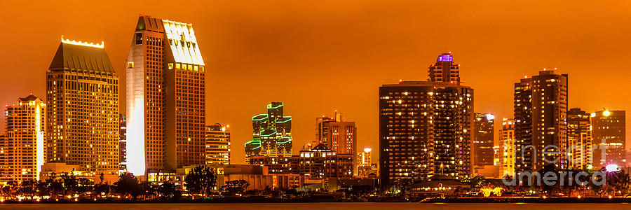 Panoramic Picture of San Diego Skyline at Night Photograph by Paul Velgos