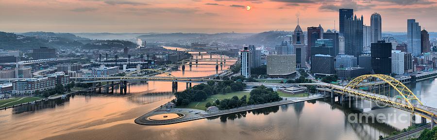 Pittsburgh Photograph - Panoramic Pitsburgh Pink Skies by Adam Jewell