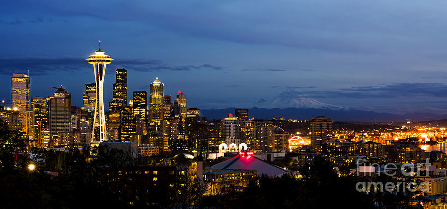 Seattle Photograph - Panoramic Skyline of the Beautiful City of Seattle by Mary Jane Armstrong